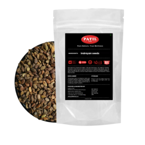 Standup pouch with bowl of Indrayan seeds showing natural whole herbal product