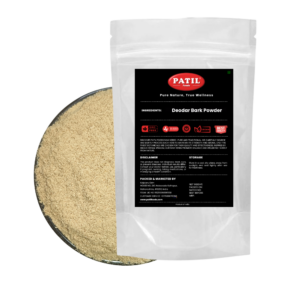 Standup pouch with bowl of Devdar powder showing natural herbal product