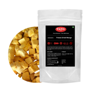 Patil Foods Freeze Dried Mango Cubes 100g pouch with bowl – natural, no added sugar, FSSAI certified 11525996000558, made in Kolhapur India