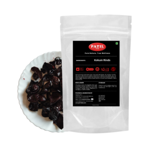 Patil Foods Kokum Rinds (Amsul) in standup pouch with bowl – FSSAI certified natural souring spice from Kolhapur Maharashtra India