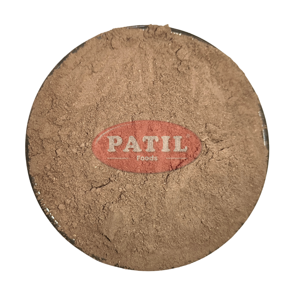 Closeup of neem bark powder showing fine texture and natural brown color