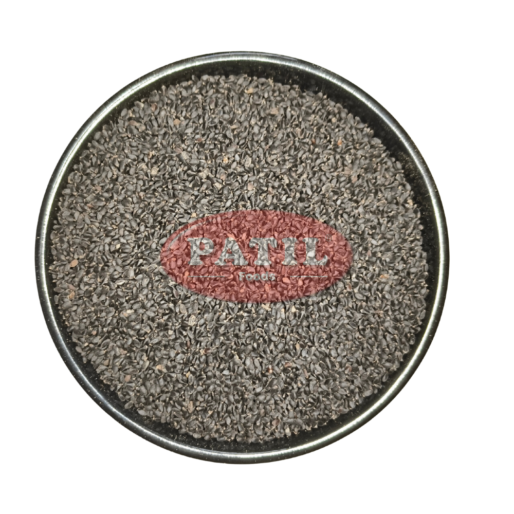 Close-up texture of pure black Patil Sabja Seeds showing quality and purity, no additives