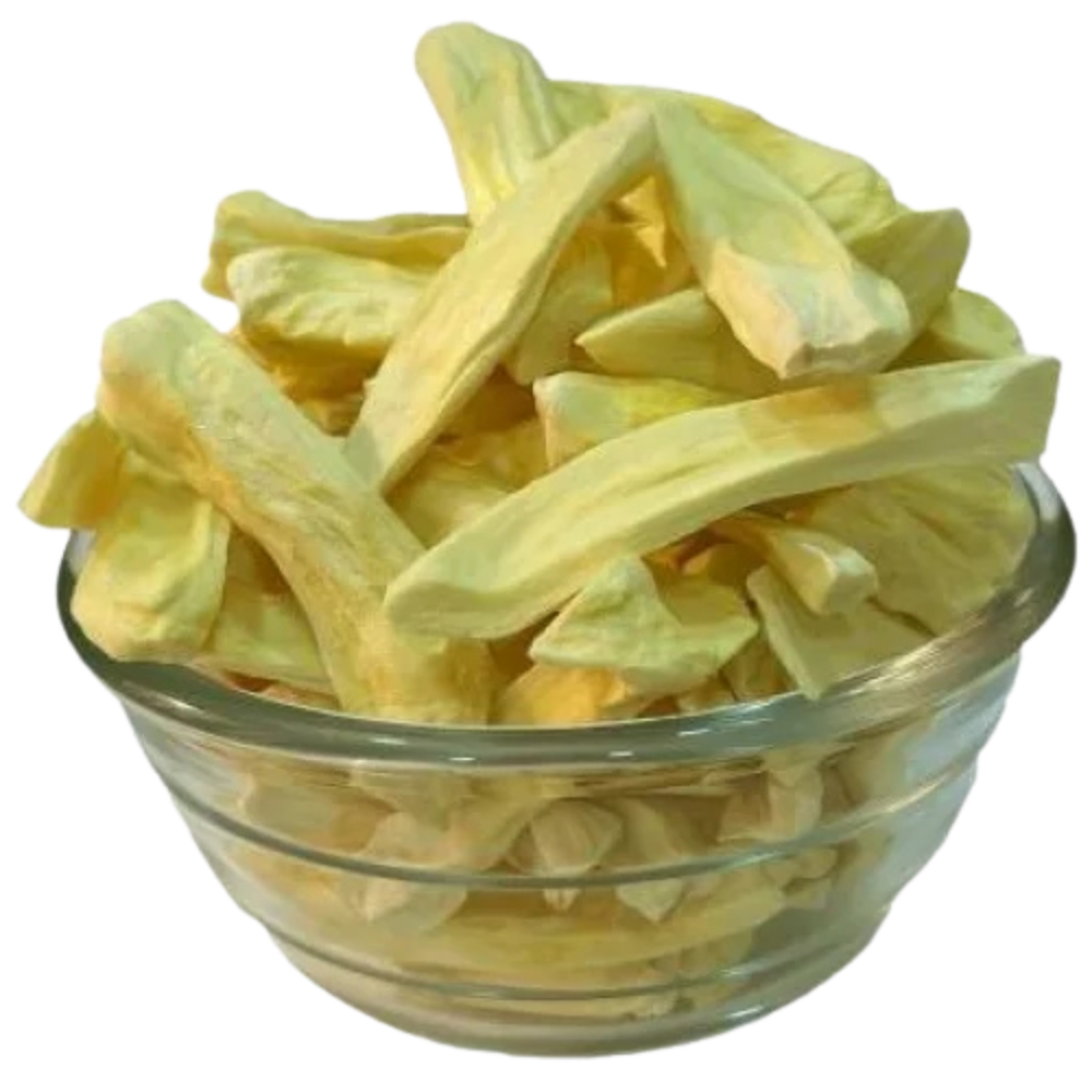 Close-up texture of pure freeze-dried jackfruit chunks showing quality, crispness, and natural color by Patil Foods